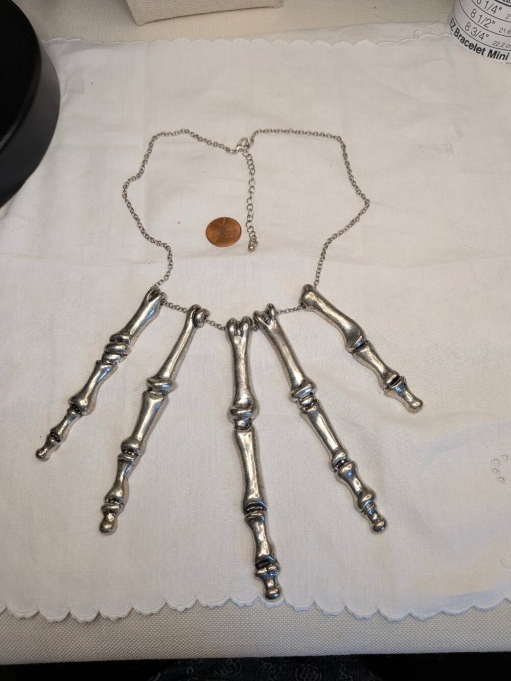 Silver Tone Skeleton Hand Statement Necklace